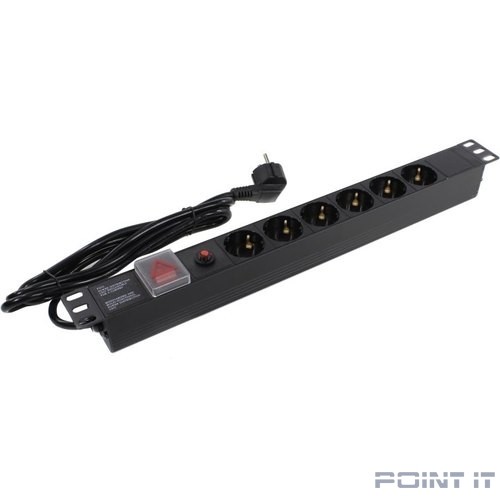 Exegate EX280831RUS Блок розеток ExeGate ServerPro PDU-19H606 Al-6S-EU2-SW-O, 19",1U,алюм, 6Sch, евровилка,2м,защ перегр