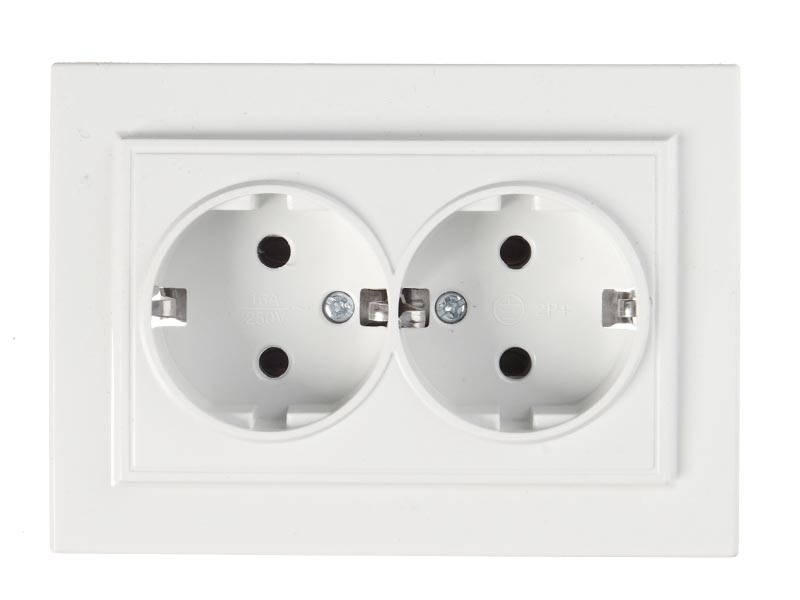 Розетка встраиваемая двойная с заземлением, 16A, пластик, IP20, цвет белый NETKO Optima Electric 10 шт