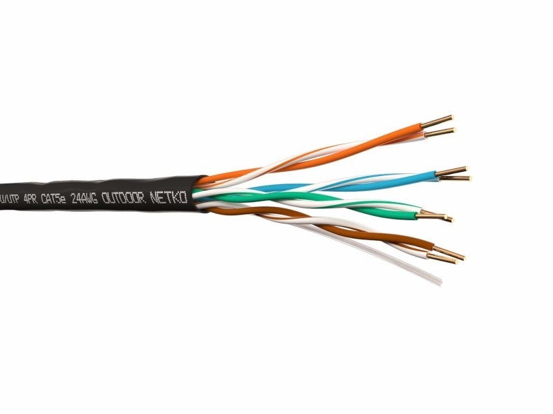Кабель U/UTP4 cat.5e, 4 пары 24 AWG BC, одножильный, не экранированный, на катушке, для наружных работ, FLUKE TEST, NETKO Expert 100м