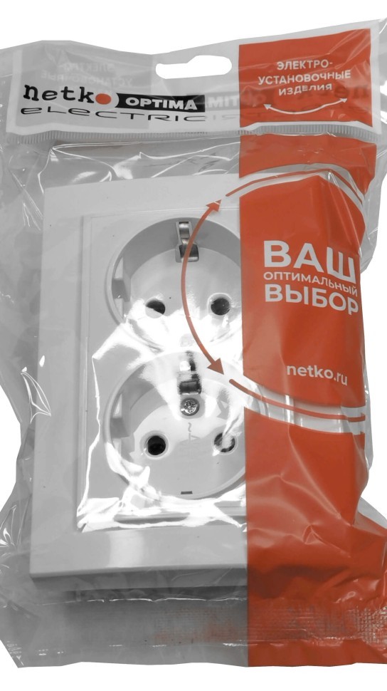 Розетка встраиваемая двойная с заземлением, 16A, пластик, IP20, цвет белый NETKO Optima Electric 5 шт