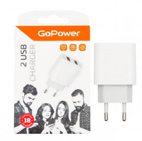 Зарядное устройство 2USB 2.4A 12W 00-00018570 WHITE GOPOWER