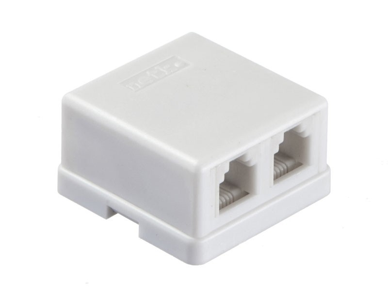 Розетка телефонная внешняя / 2 порта RJ11(6p2c) / 2 контактная, мини, белая, Netko 20шт