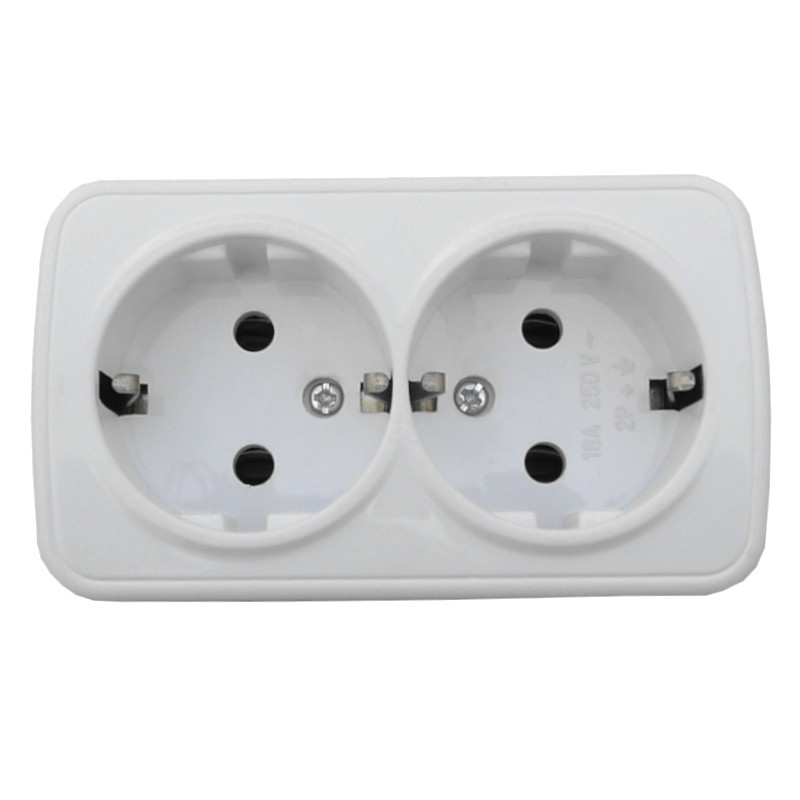 Розетка накладная двойная с заземлением, 16A, пластик, IP20, цвет белый NETKO Optima Electric