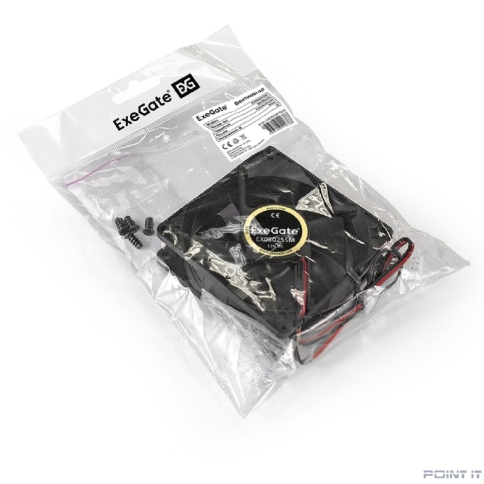 Exegate EX283381RUS Вентилятор ExeGate EX08025SM, 80x80x25 мм, Sleeve bearing (подшипник скольжения), Molex, 2000RPM, 25dBA