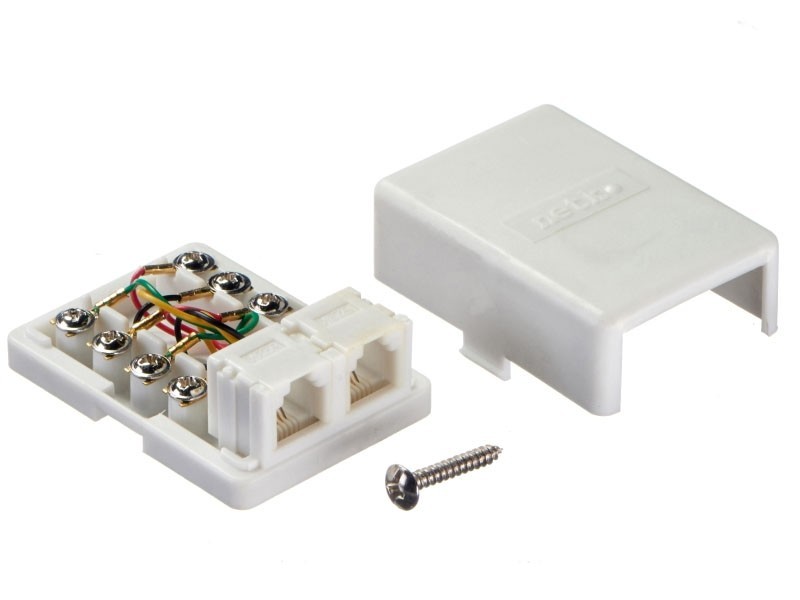 Розетка телефонная внешняя / 2 порта RJ11(6p4c) / 4 контактная, белая, Netko 10шт