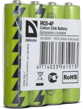 Батарея CARBON ZINK AAA 1.5V R03-4F 4PCS 56101 DEFENDER