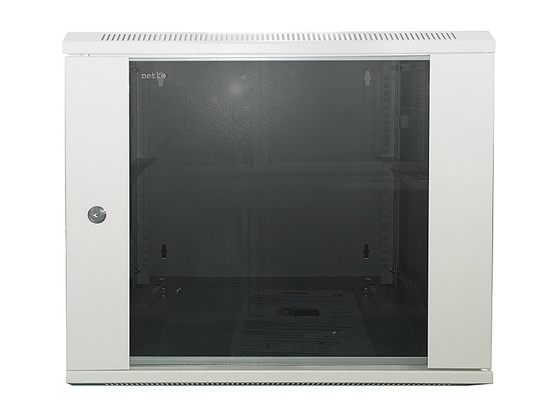 Шкаф настенный 6U серия SOLO (540х450х315), передняя дверь стекло, собранный, серый "A" Netko