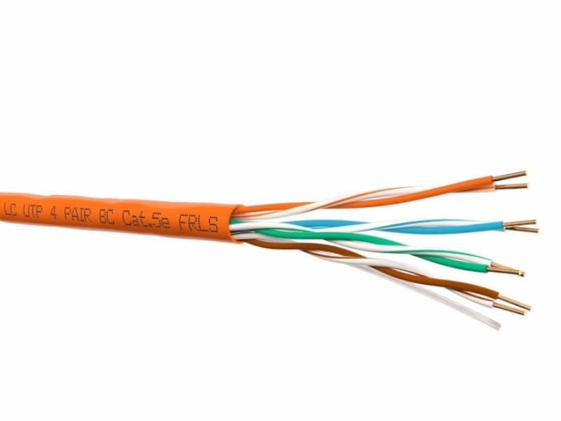Кабель LC UTP4 cat.5е, одножильный, Cu, FRLS (Flame retardant low smoke) - малодымный, не поддерживающий горение, оранжевый 100м