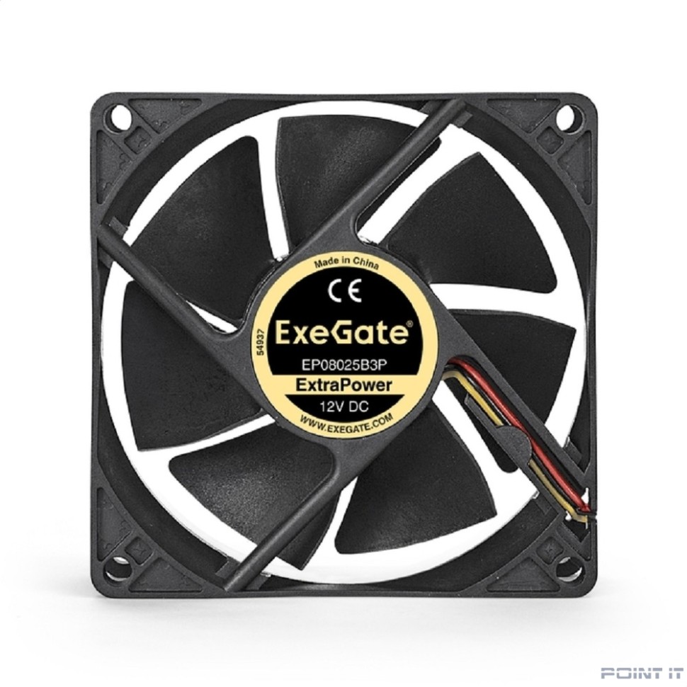 Exegate EX288925RUS Вентилятор ExeGate ExtraPower EP08025B3P (80x80x25 мм, 2-Ball (двойной шарикоподшипник), 3pin, 2400RPM, 26dBA)