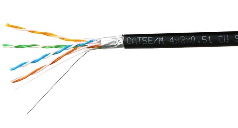 Кабель Skynet Premium FTP4 cat.5е, одножильный, Cu, Проходит Fluke тест, для наружных работ, черный 2м