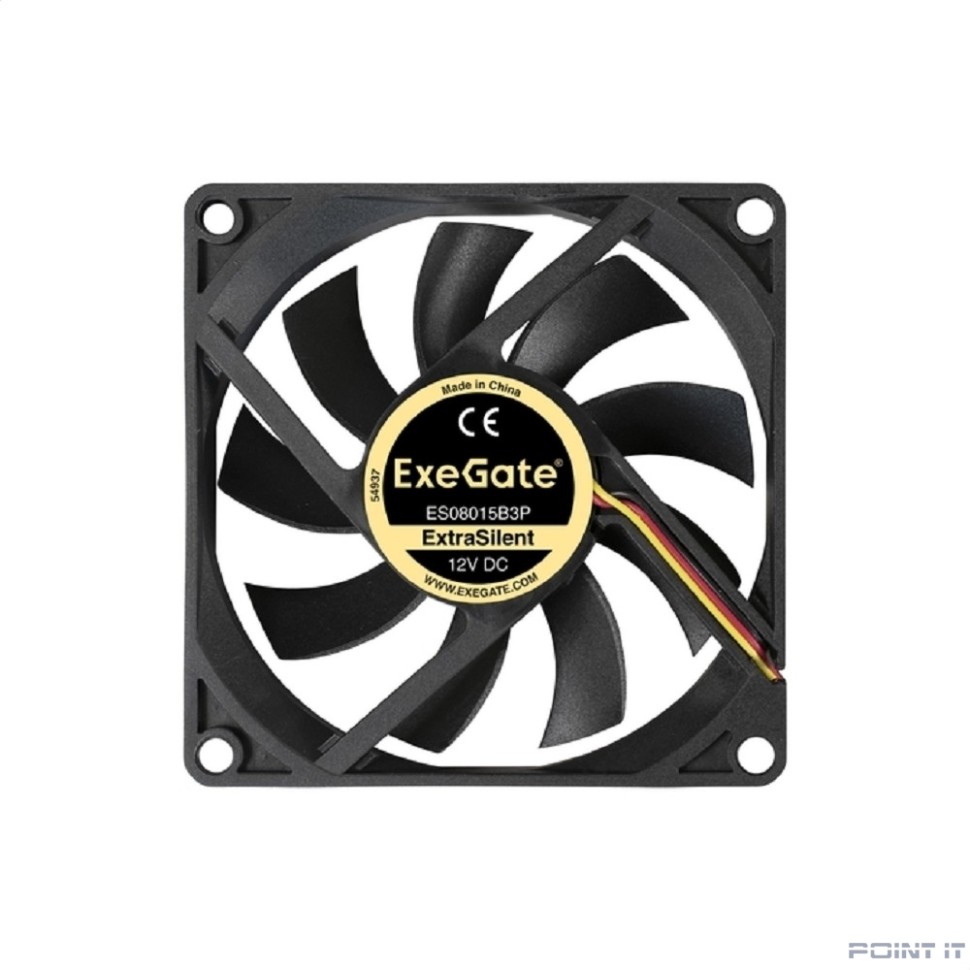 Exegate EX288923RUS Вентилятор ExeGate ExtraSilent ES08015B3P (80x80x15 мм, 2-Ball (двойной шарикоподшипник), 3pin, 1600RPM, 22dBA)