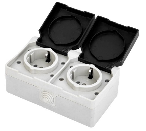 Розетка открытой установки двойная с заземлением 16A, IP54 NETKO Optima Electric