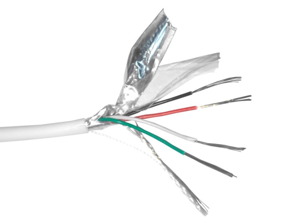 Кабель сигнальный, экранированный 4*0.22мм2 (7*0.2мм) 50м, алюминий, пластиковая катушка, белый NETKO Optima