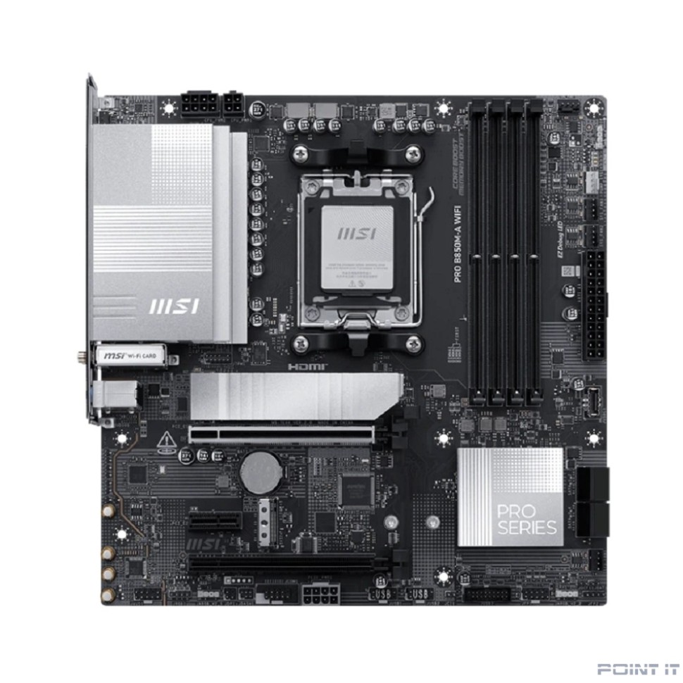 Материнская плата MSI PRO B850M-A WIFI SocketAM5 AMD B850 4xDDR5 mATX AC`97 8ch(7.1) 5Gigabit RAID+HDMI+DP