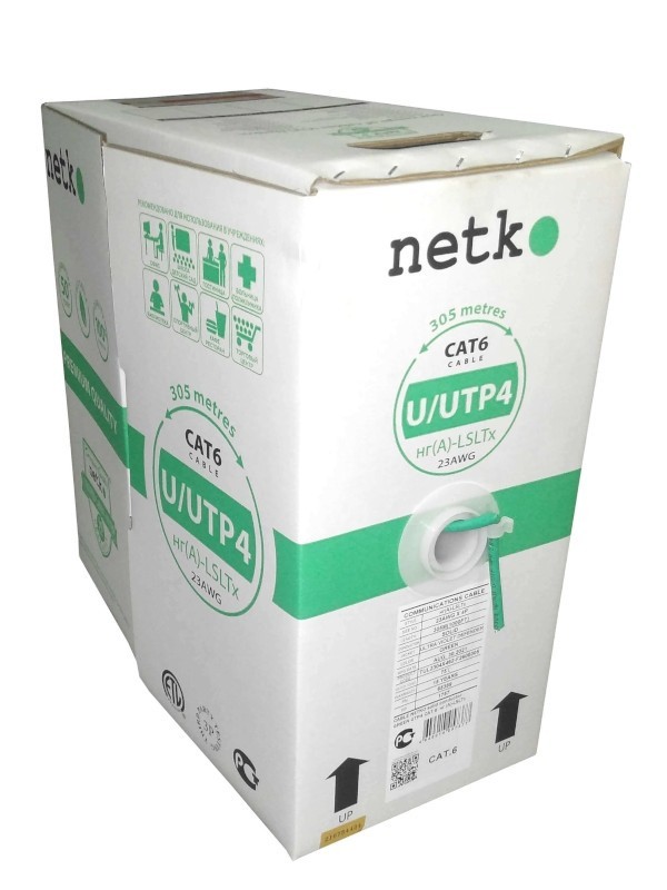 Кабель U/UTP4 cat.6, 4 пары 23 AWG BC, с крестовиной, нг(А)-LSLTx, зеленый; одножильный, FLUKE TEST, NETKO Expert СКС 20м