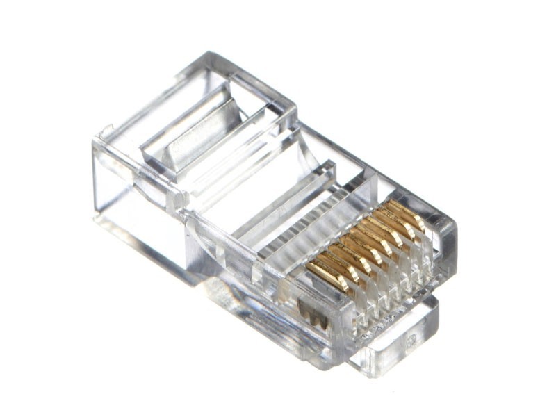 Коннектор RJ45 (8p8c) cat.5е, со сквозным отверстием  (сквозной) EZNetko plug, для одножильного и многожильного кабеля (нож с 3-мя зубцами), 100шт, NETKO Optima