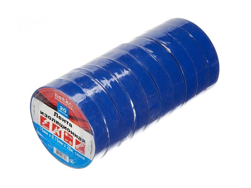 Изолента (лента изоляционная) 15мм х 20м, синяя, 10шт, NETKO Optima