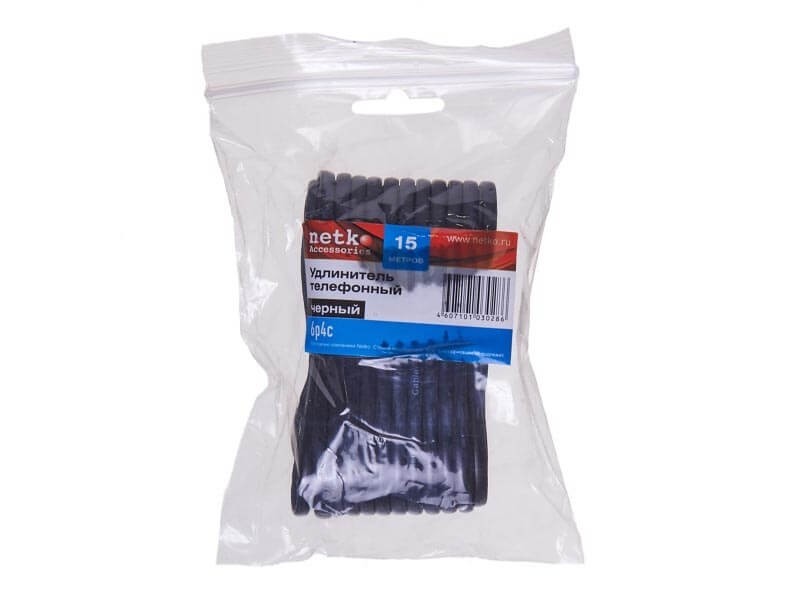 Удлинитель телефонный (6р4с) 15 метров / черный NETKO Optima 2шт