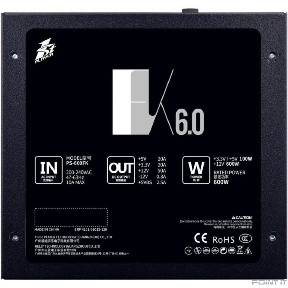 1STPLAYER Блок питания FK 600W / ATX 2.4, APFC, 120mm fan / PS-600FK