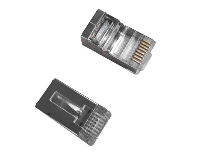 Коннектор RJ45 (8p8c) cat.5е, со сквозным отверстием (сквозной) EZNetko plug, экранированный, для одножильного и многожильного кабеля (нож с 2-мя зубцами), 20шт, NETKO Optima 2