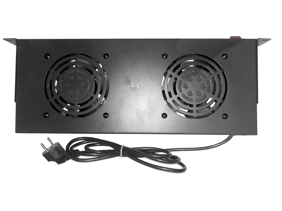 Полка вентиляторная 19 1U/2 вентилятора, с кабелем, черная, Netko