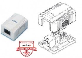 Розетка компьютерная внешняя на плате 1xRJ45, неэкран, cat.5e, 110/Krone тип (Dual IDC) белая, Netko СКС