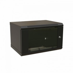 								Шкаф настенный 19-дюймовый (19), 6U, 367x600х450мм, стеклянная дверь с перфорацией по бокам, ручка с замком, цвет черный (RAL 9004) (разобранный)							
