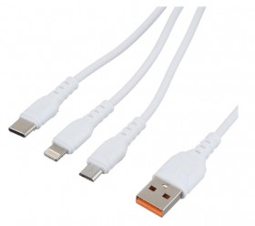 Кабель USB (M)-LIGHTNING/ MICROUSB 3IN1 WHITE 1M GOPOWER