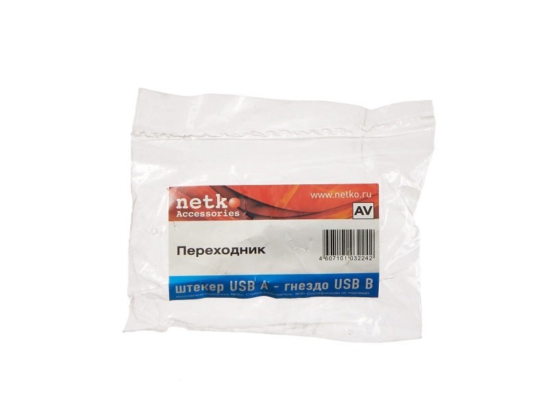 Переходник штекер USB A- гнездо USB B, Netko, белый 5шт