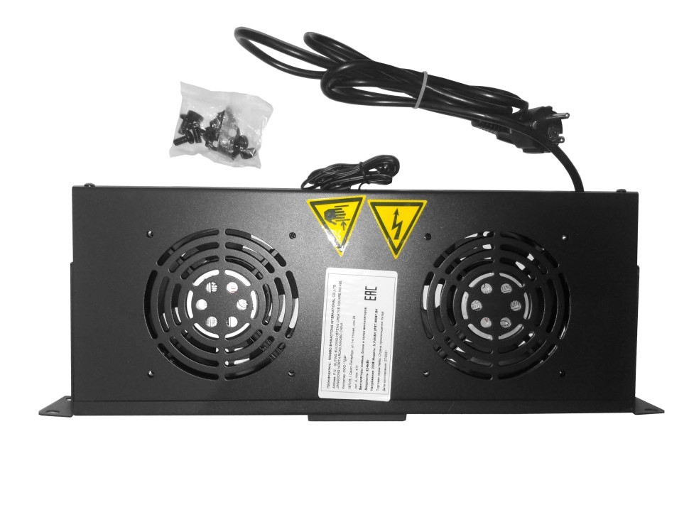 Полка вентиляторная 19, 1U/2 с термостатом, с кабелем, черная Netko