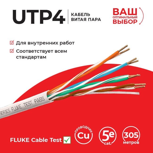 Кабель LC UTP4 cat.5е, одножильный, Cu, Проходит Fluke тест (Серия U8) 2м
