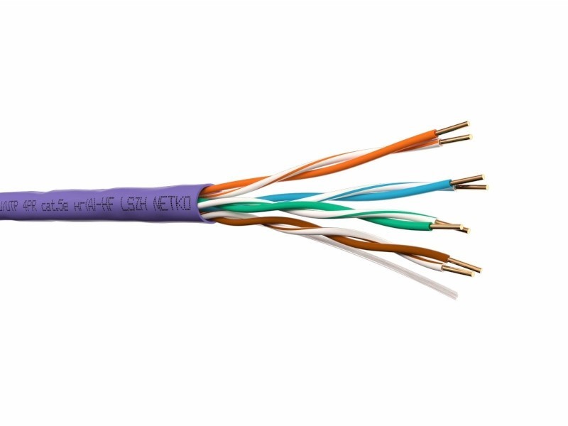 Кабель U/UTP4 cat.5e, 4 пары 24 AWG BC, нг(А)-HF LSZH - малодымный, не содержащий галогенов; фиолетовый; одножильный, FLUKE TEST, NETKO Expert СКС 3м