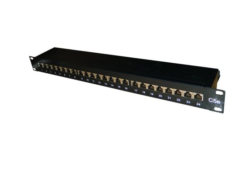 Патч-панель FTP, 19", 24 порта RJ45, cat.5е, 1U, Dual Type, Netko СКС, черная "J"