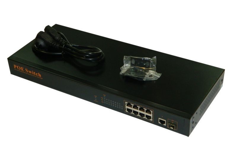 NS1082T1U10P PoE, коммутатор, 19", 10 портовый, 8 PoE 802.3at 100Mbit портов, 25W, 1 Uplink 1Gbit порт, 1 комбинированный порт 1000Base-T/SFP