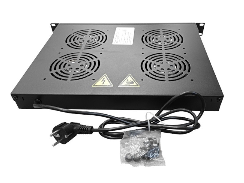 Полка вентиляторная 19, 1U/4 вентилятора, с кабелем, черная Netko