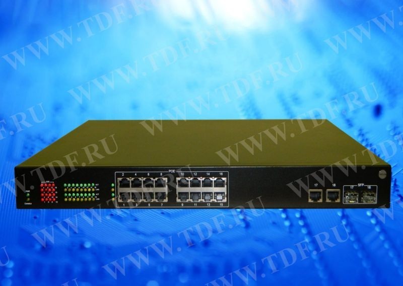 NS1016S18P PoE, коммутатор, 19", 18 портовый, 16 PoE 802.3af 10/100Mbit портов, 15.4W + 2 комбинированных порта 1000Base-T/SFP слот, VoIP,