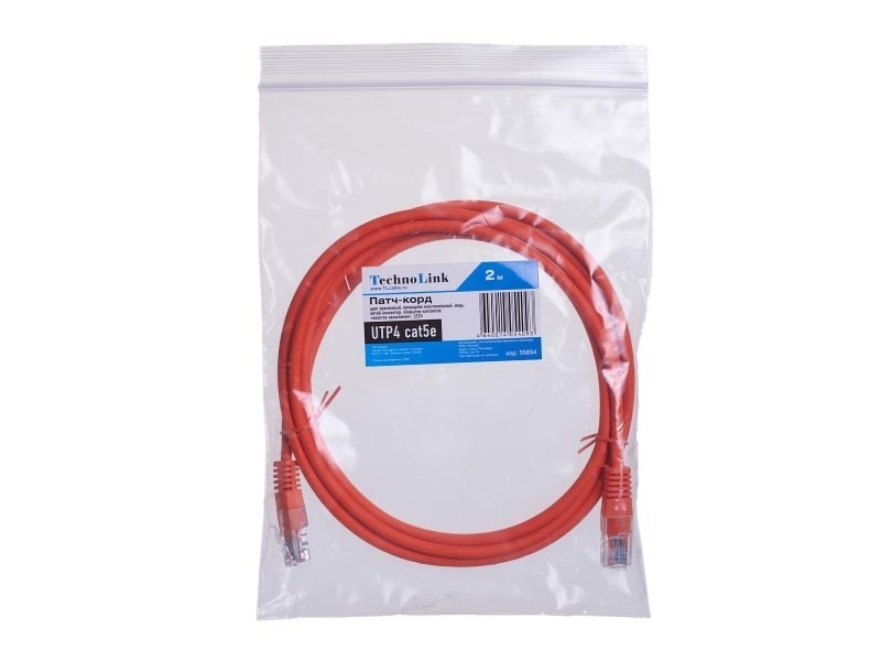 Патч-корд Technolink UTP4 cat 5e, ВС, LSZH, оранжевый, литой коннектор