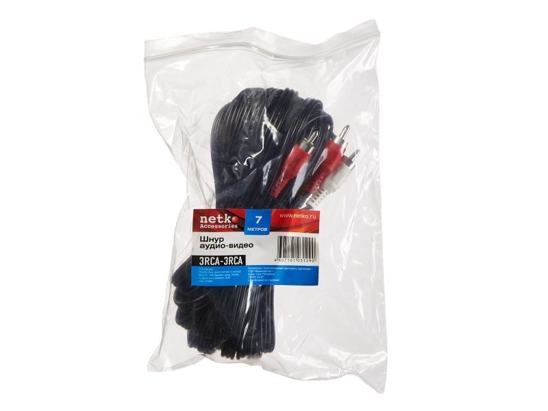 Шнур аудио-видео: 3RCA-3RCA ( длина 7 м, литой), NETKO Optima