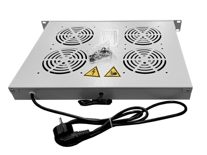 Полка вентиляторная 19, 1U/4 с термостатом, с кабелем, серая Netko