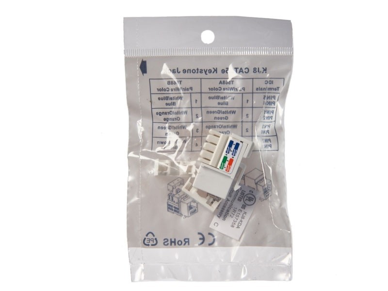Модуль Keystone неэкранированный, RJ45, cat.5e, 90°, 110/Krone тип, под инструмент, KE, белый, NETKO Expert CKC