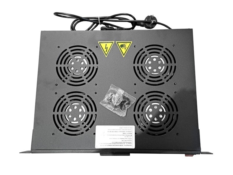 Полка вентиляторная 19, 1U/4 с термостатом, с кабелем, черная Netko