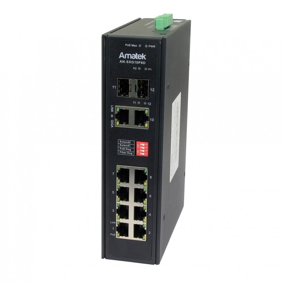 AN-SXG10P8D - промышленный 12-портовый гигабитный коммутатор с HiPoE до 300Вт