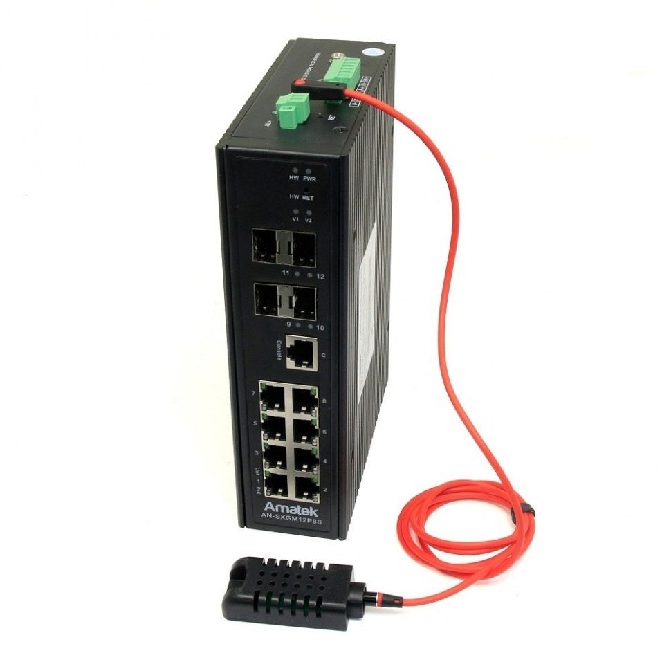 AN-SXGM12P8S - промышленный 12-портовый управляемый L2+ гигабитный коммутатор с HiPoE до 360Вт