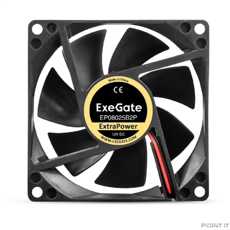 Exegate EX295239RUS Вентилятор 12В DC ExeGate ExtraPower EP08025B2P (80x80x25 мм, 2-Ball (двойной шарикоподшипник), 2pin, 2900RPM, 29.5dBA)