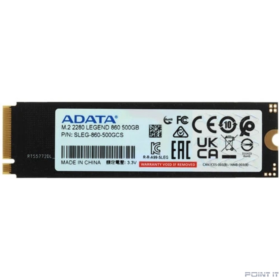 A-DATA SSD 500GB LEGEND 860 SLEG-860-500GCS PCI-E 4.0 x4, up to 5000/3000Mbs, 3D NAND, 160TBW, NVMe 1.4, 22x80mm, радиатор