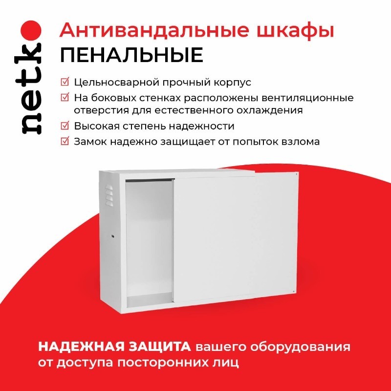Антивандальный Шкаф 3U пенального типа, (Ш*Г*В 550*220*500мм) 19 направляющие, передняя дверь металл, замок, серый Netko M