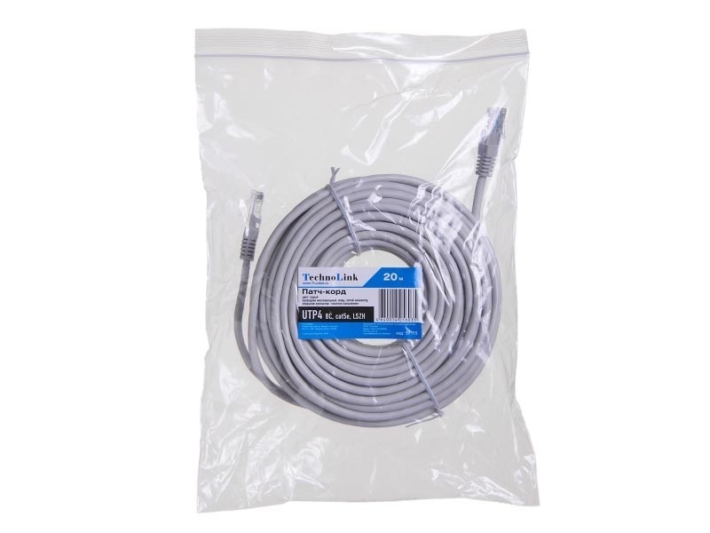 Патч-корд Technolink UTP4 cat 5e, ВС, LSZH, серый, литой коннектор