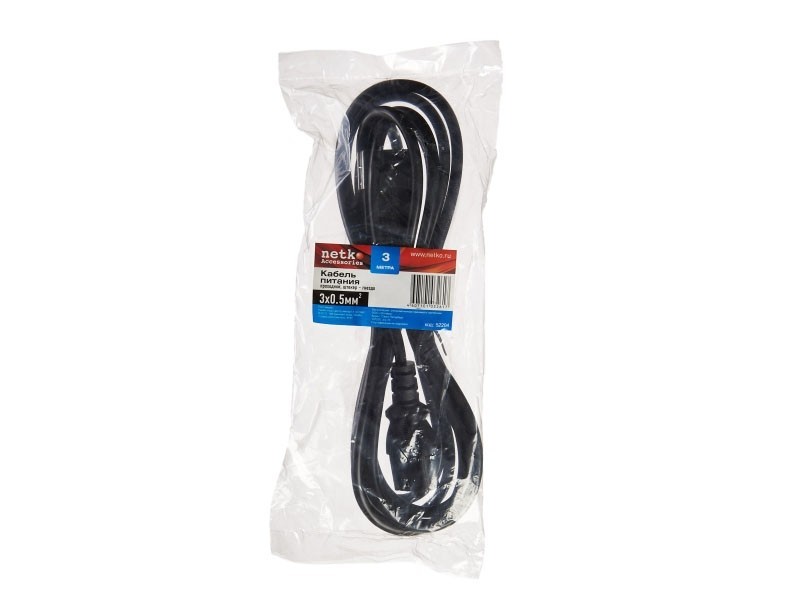 Кабель питания проходной (штекер IEC С13 - гнездо IEC С14) 3*0,5мм2, 3м, черный, NETKO Optima