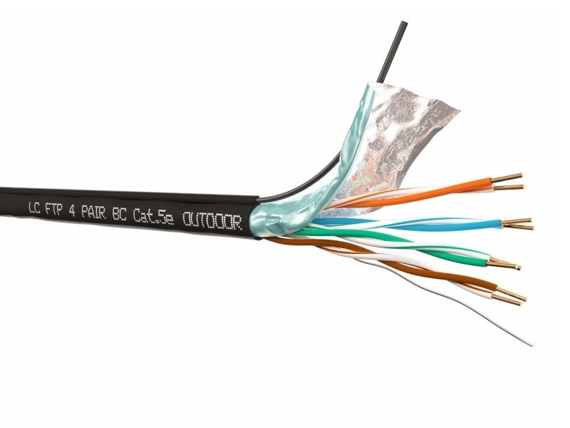 Кабель LC FTP4 cat.5е, одножильный, экранированный, Cu, для наружных работ, проволочный трос 2м