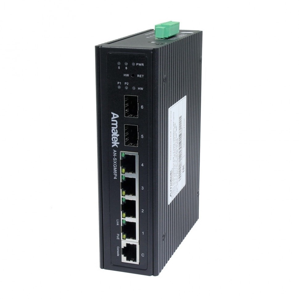 AN-SXGM6P4 - промышленный 6-портовый управляемый L2+ гигабитный коммутатор с HiPoE до 180Вт